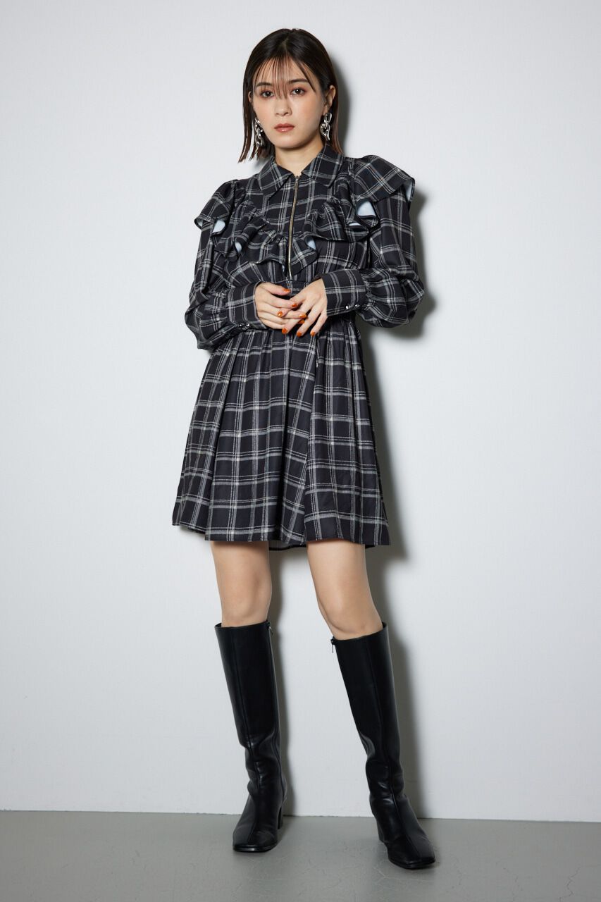 rienda「フロントZIPシャツミニワンピース」|ワンピース|柄BLK5