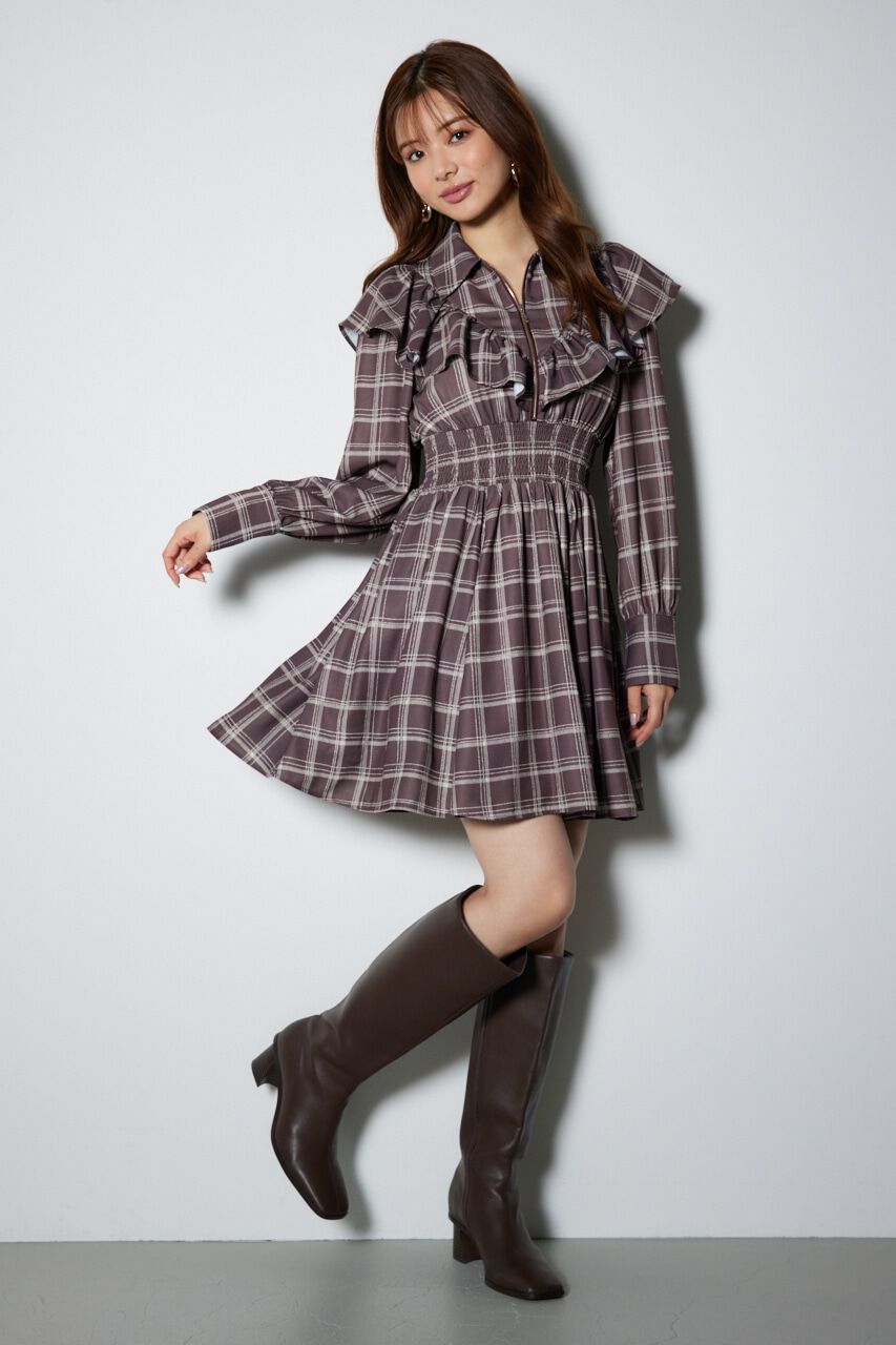 rienda「フロントZIPシャツミニワンピース」|ワンピース|柄RED5