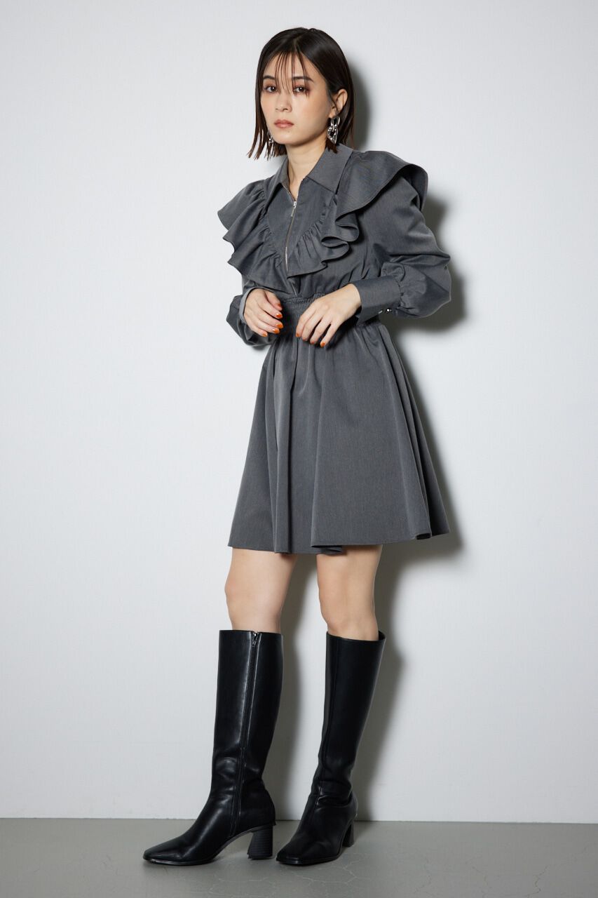 rienda「フロントZIPシャツミニワンピース」|ワンピース|