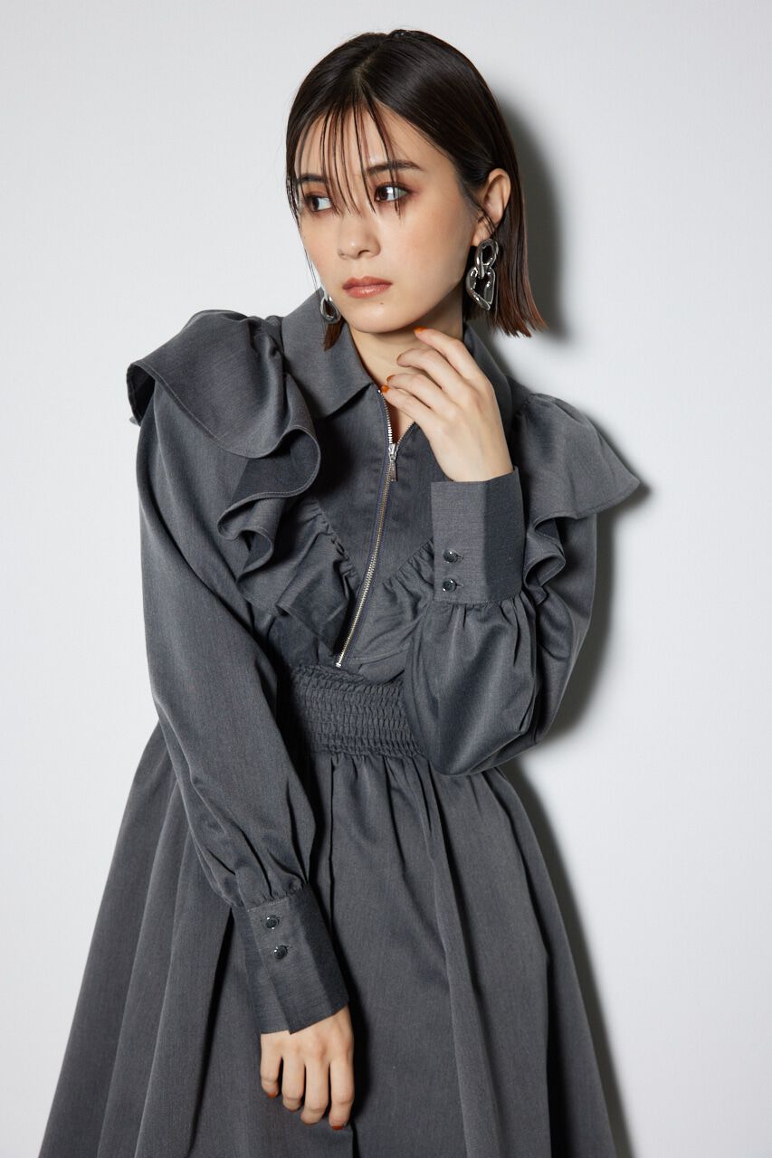 rienda「フロントZIPシャツミニワンピース」|ワンピース|