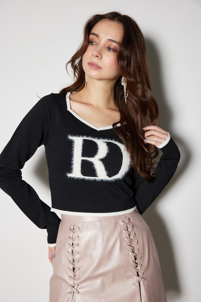 rienda「BIG Rロゴロング スリーブ ニット トップス」|ニット・セーター|