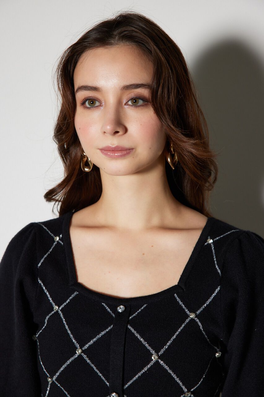 rienda「ビジューチェックタイトニットワンピース」|ワンピース|