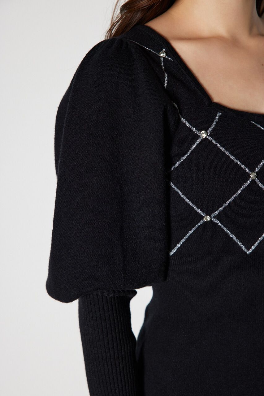 rienda「ビジューチェックタイトニットワンピース」|ワンピース|