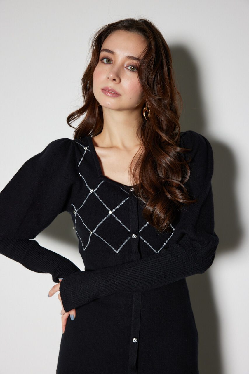 rienda「ビジューチェックタイトニットワンピース」|ワンピース|