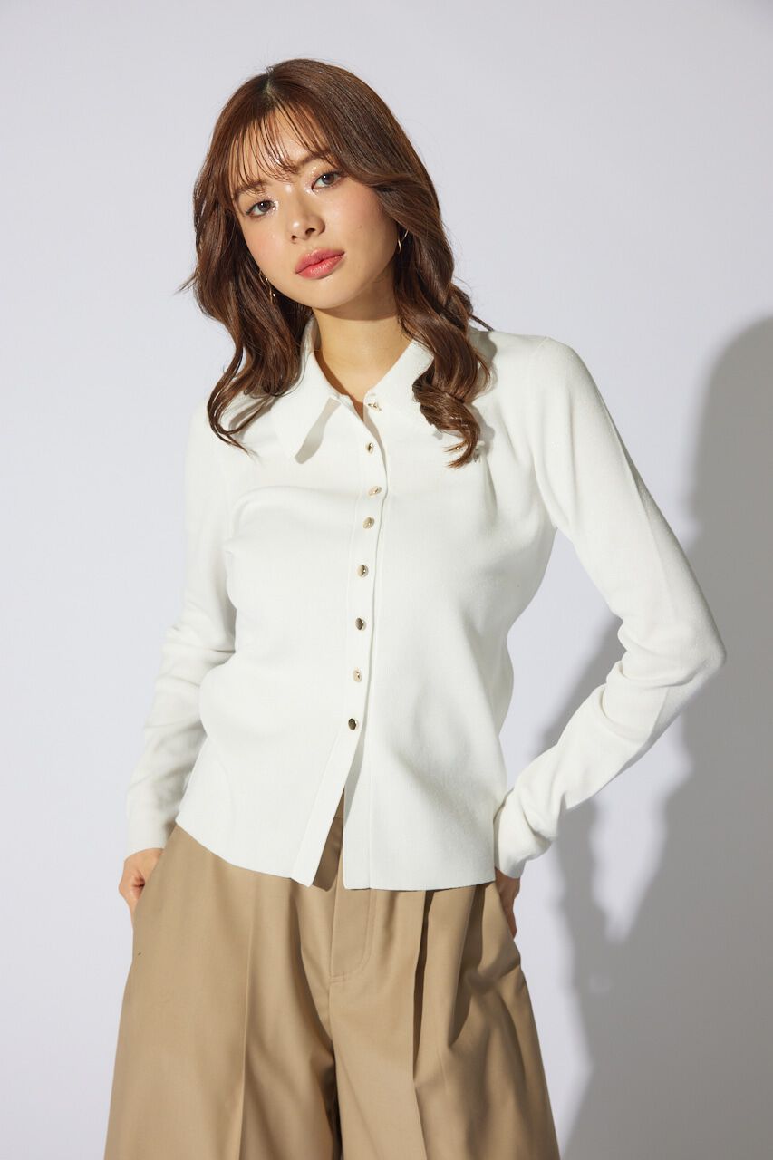 rienda「刺繍ロゴニットカーディガントップス」|ニット・セーター|WHT