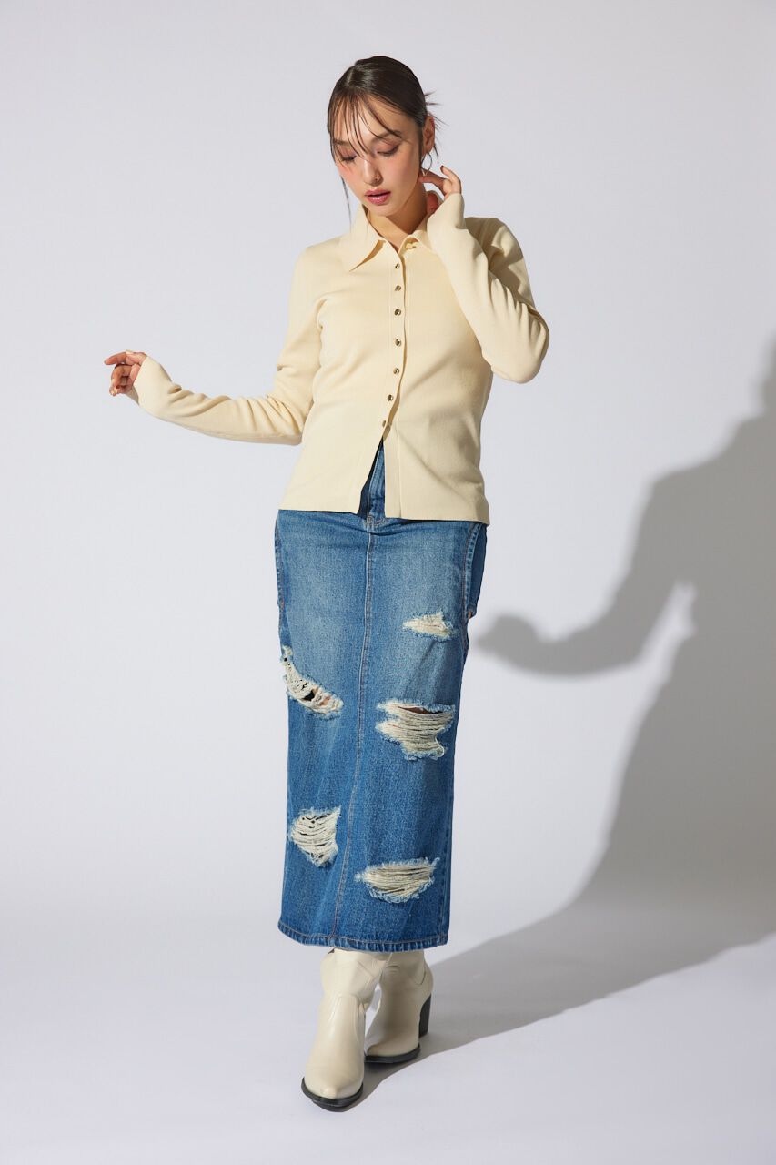 rienda「刺繍ロゴニットカーディガントップス」|ニット・セーター|