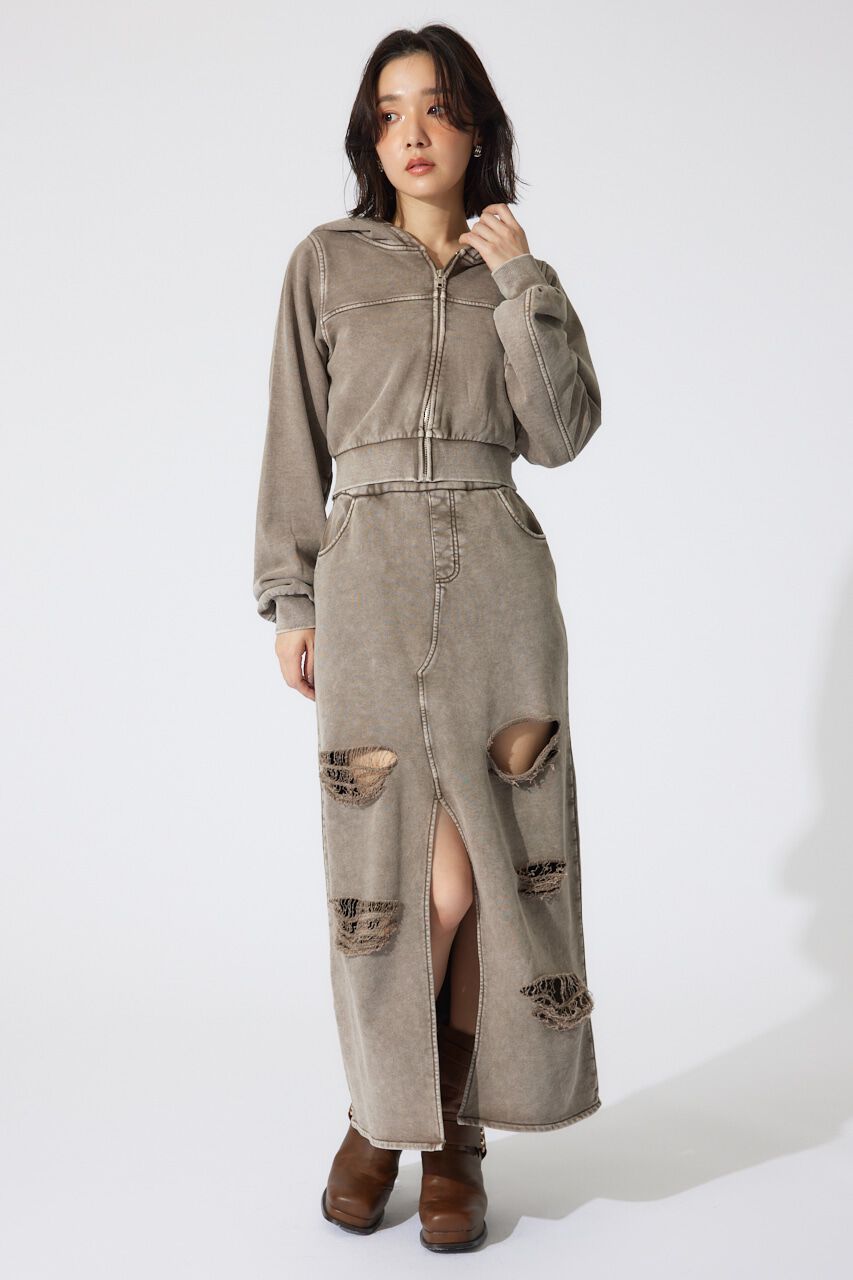 rienda「クラッシュスウェットジャストウエストスカート」|スカート|BRN