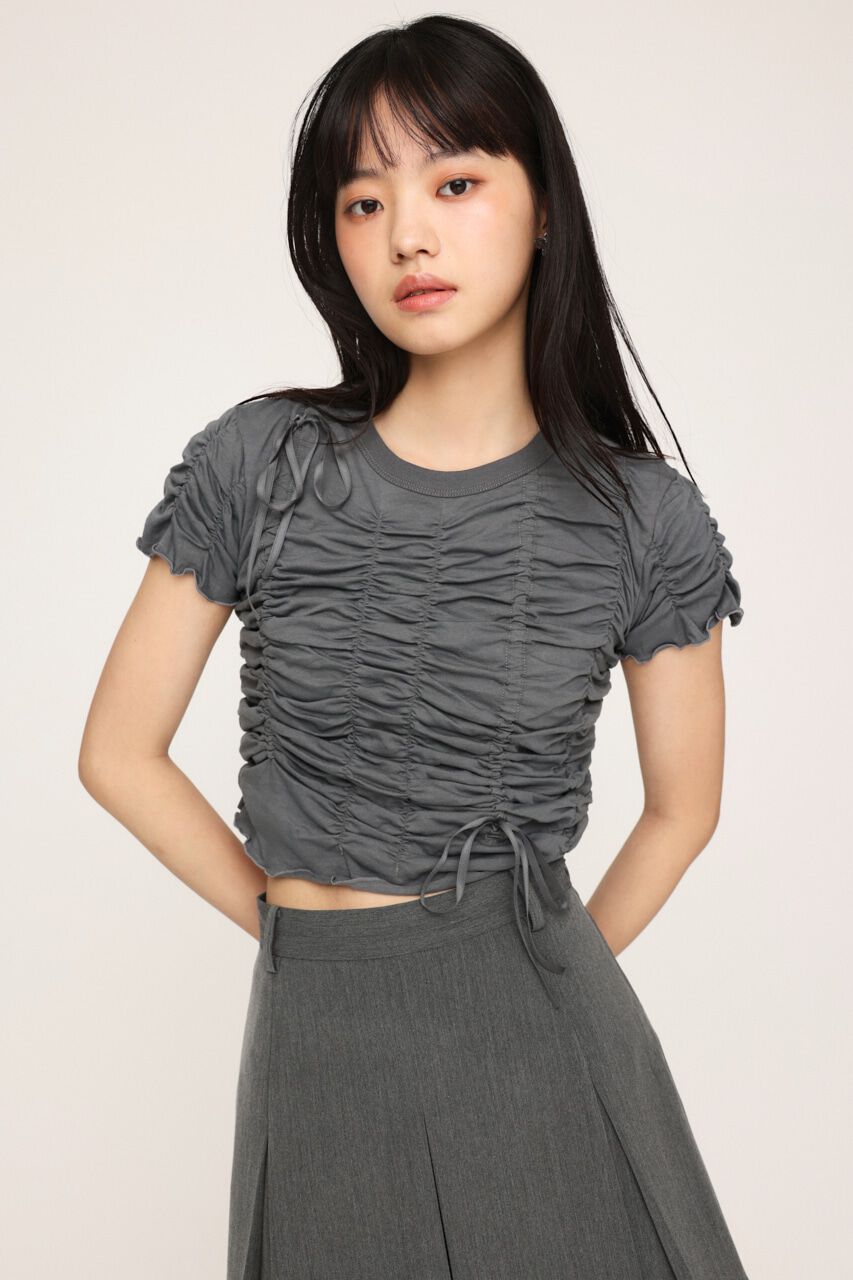 SLY「DRAWSTRING GATHER トップス」|Tシャツ・カットソー|D/GRY3