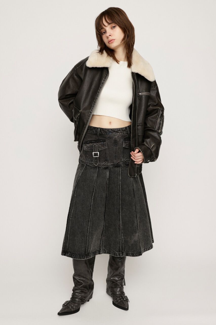 SLY「L／W OVER DYE PLEATS ミドルスカート」|スカート|