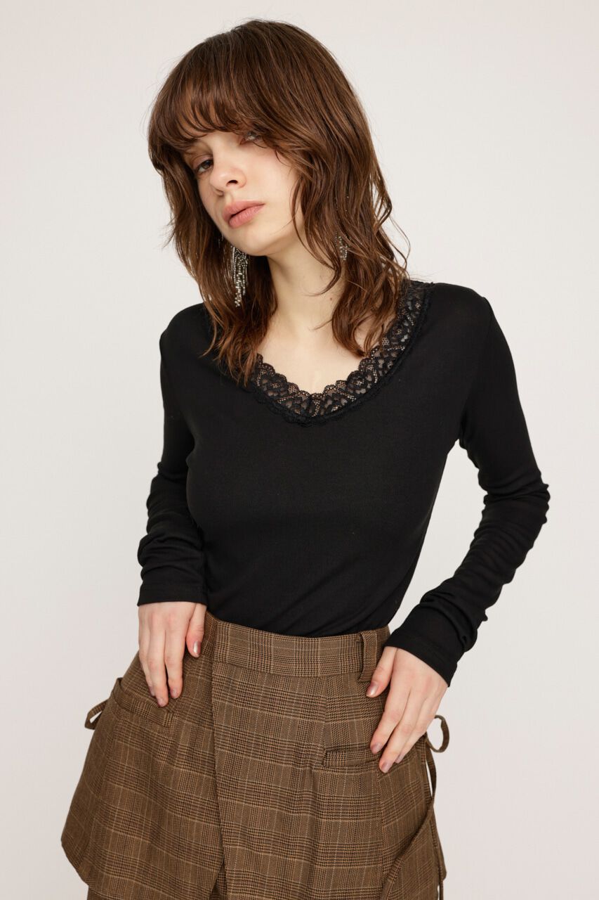 SLY「LACE DOCKING V／N トップス」|Tシャツ・カットソー|BLK