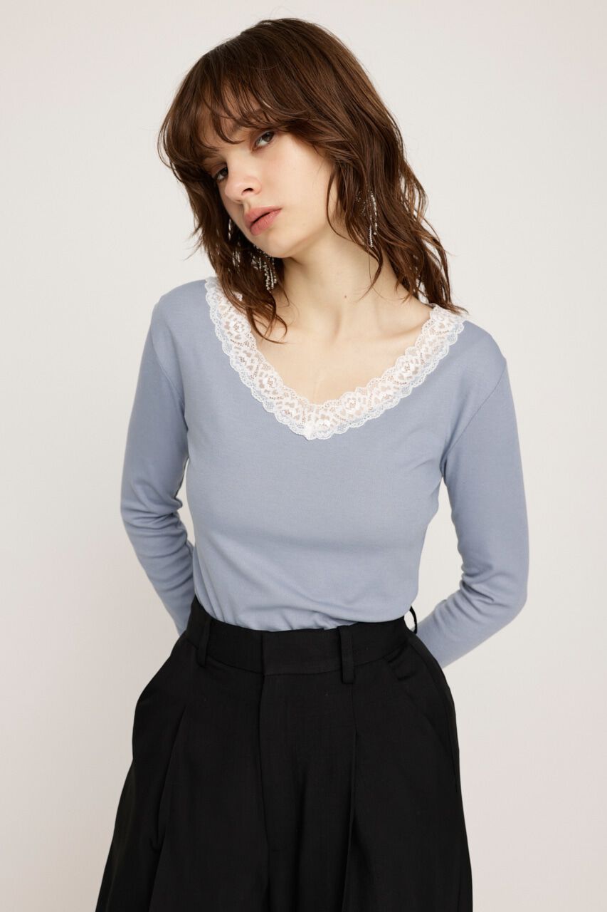 SLY「LACE DOCKING V／N トップス」|Tシャツ・カットソー|L/BLU1