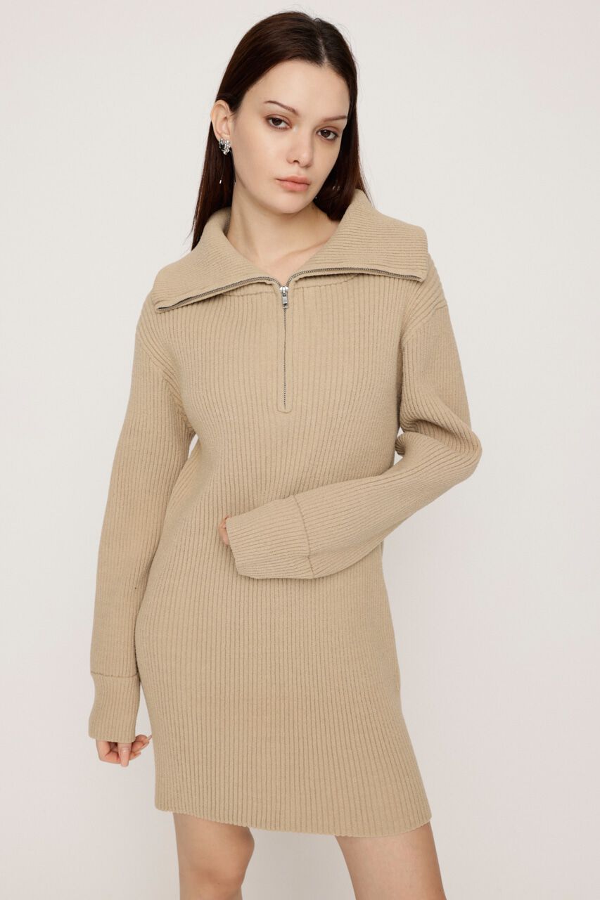 SLY「BIG COLLAR HALF ZIP ショートワンピース」|ワンピース|BEG