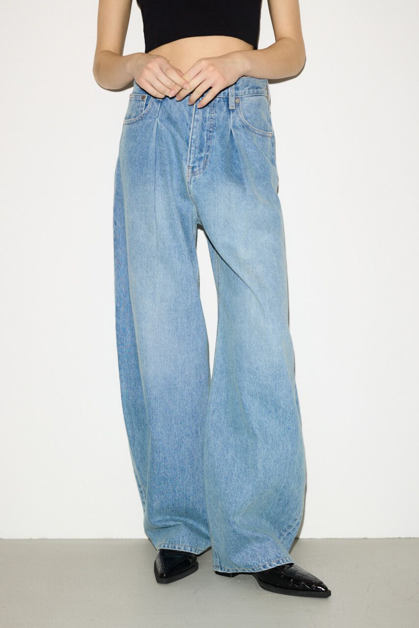 SLY「J／W CURVE TUCKED パンツ」|デニム|L/BLU1