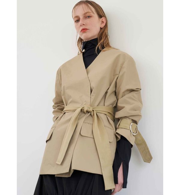 ELENDEEK「NO COLLAR NYRON JK」|ノーカラージャケット|ベージュ