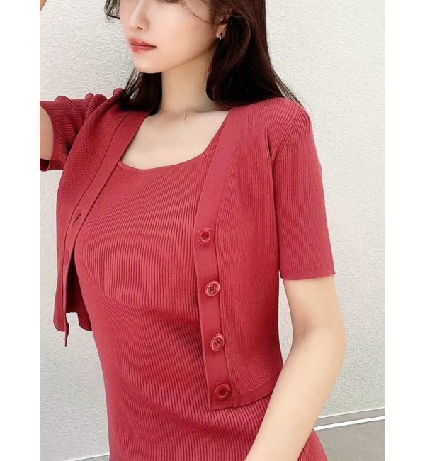 RESEXXY「5分袖ショートカーディガン【セットアップ着用可能】」|カーディガン|レッド