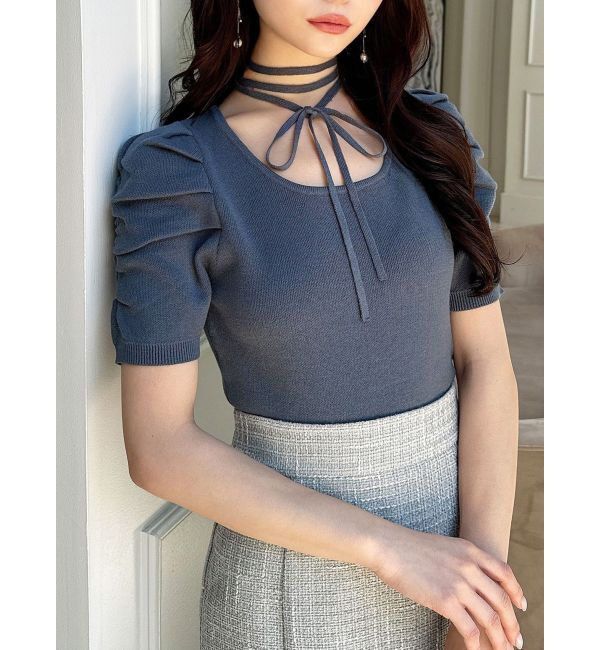 RESEXXY「チョーカーデザインニットトップス」|ニット・セーター|ブルー