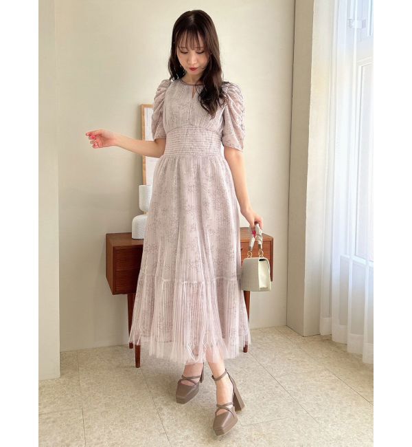 dazzlin「チュールフラワープリーツドレス」|ワンピース|グレー