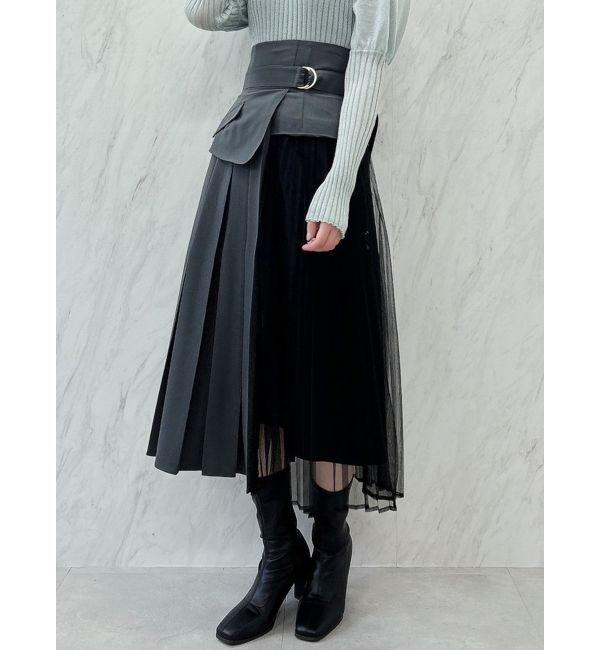 dazzlin「チュールレイヤードプリーツスカート」|スカート|チャコールグレー