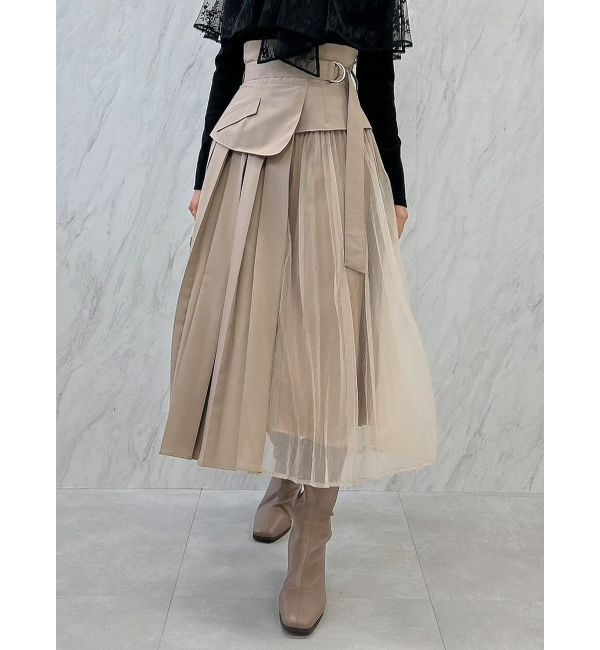 dazzlin「チュールレイヤードプリーツスカート」|スカート|ベージュ