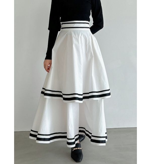 dazzlin「バイカラーラインティアードスカート」|スカート|オフホワイト