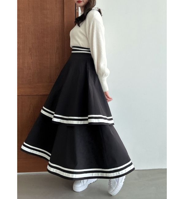dazzlin「バイカラーラインティアードスカート」|スカート|