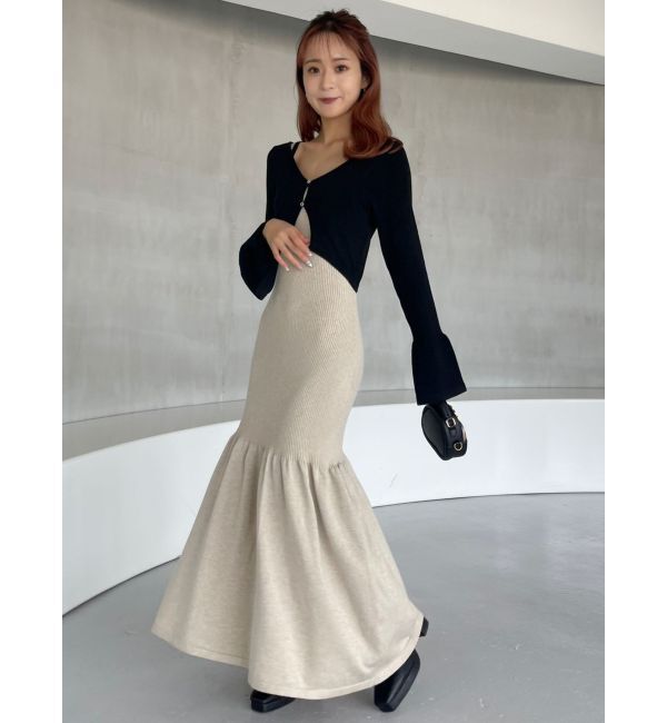 dazzlin「カーデレイヤーバックオープンニットワンピース」|ワンピース|ベージュ