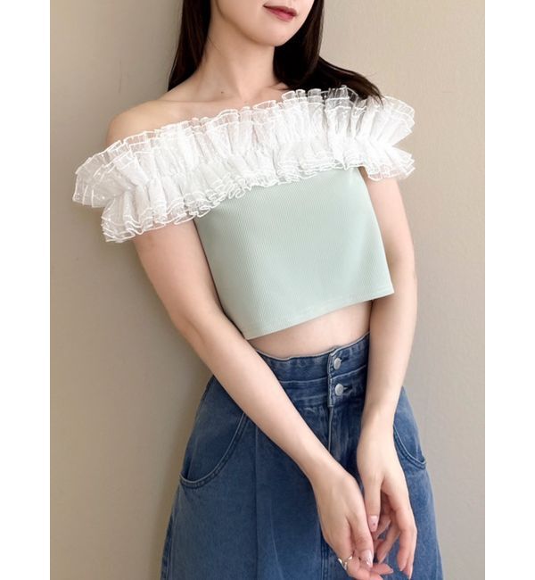dazzlin「オーバーフリルフショルカットソー」|Tシャツ・カットソー|グリーン