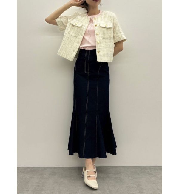 dazzlin「ハーフスリーブツイードシェイプジャケット」|ノーカラージャケット|