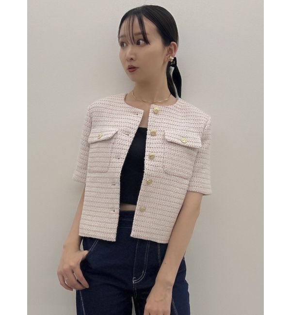 dazzlin「ハーフスリーブツイードシェイプジャケット」|ノーカラージャケット|
