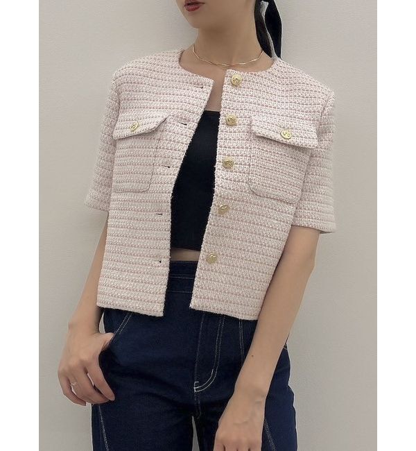 dazzlin「ハーフスリーブツイードシェイプジャケット」|ノーカラージャケット|