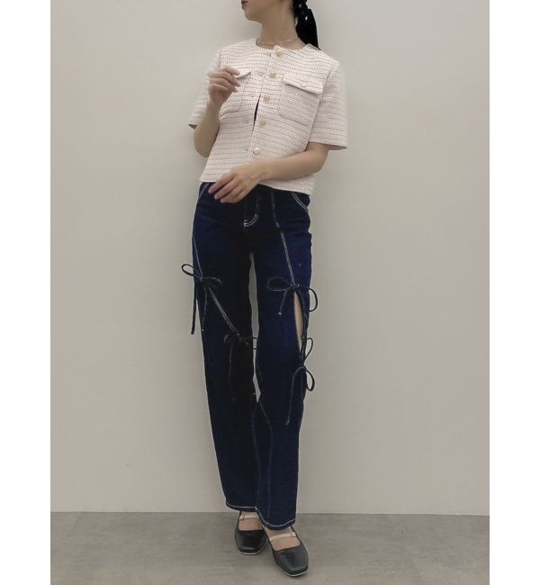 dazzlin「ハーフスリーブツイードシェイプジャケット」|ノーカラージャケット|