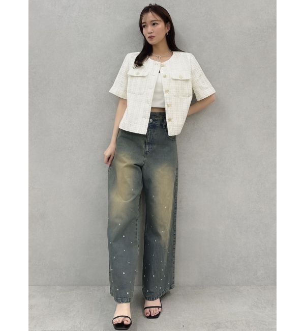 dazzlin「ハーフスリーブツイードシェイプジャケット」|ノーカラージャケット|