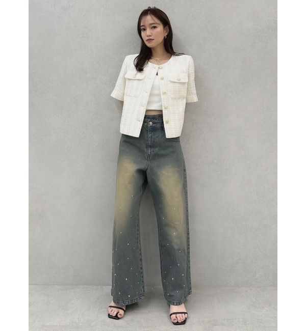 dazzlin「ハーフスリーブツイードシェイプジャケット」|ノーカラージャケット|