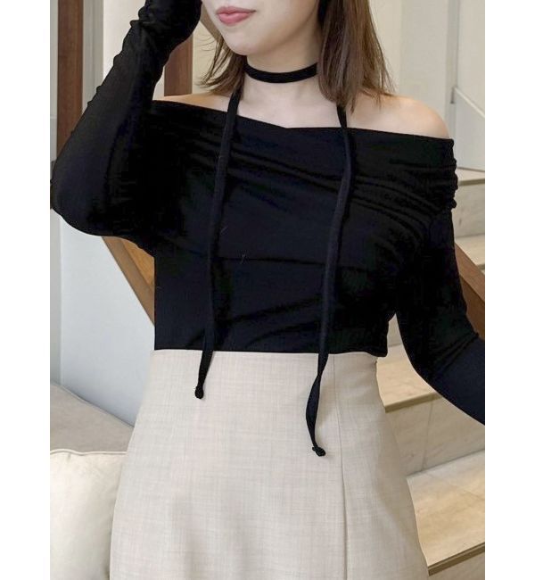 dazzlin「チョーカー付きオフショルドレープ長袖トップス」|Tシャツ・カットソー|ブラック