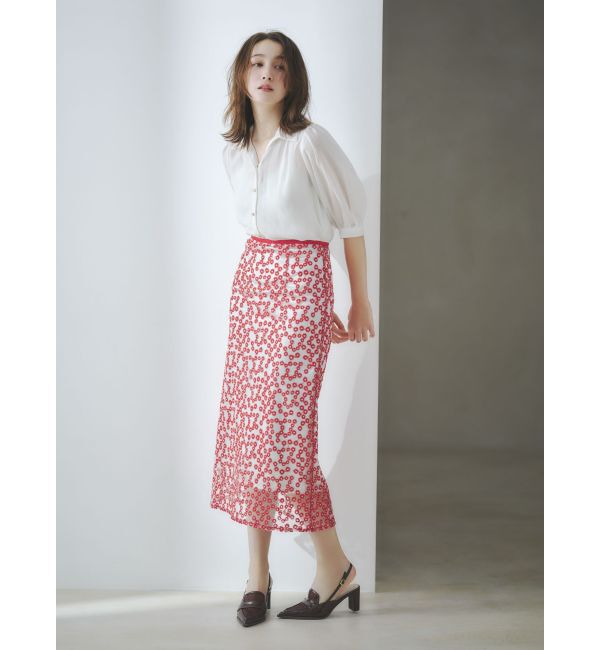 dazzlin「【藤井サチコラボ】マーガレットフラワータイトスカート」|スカート|レッド