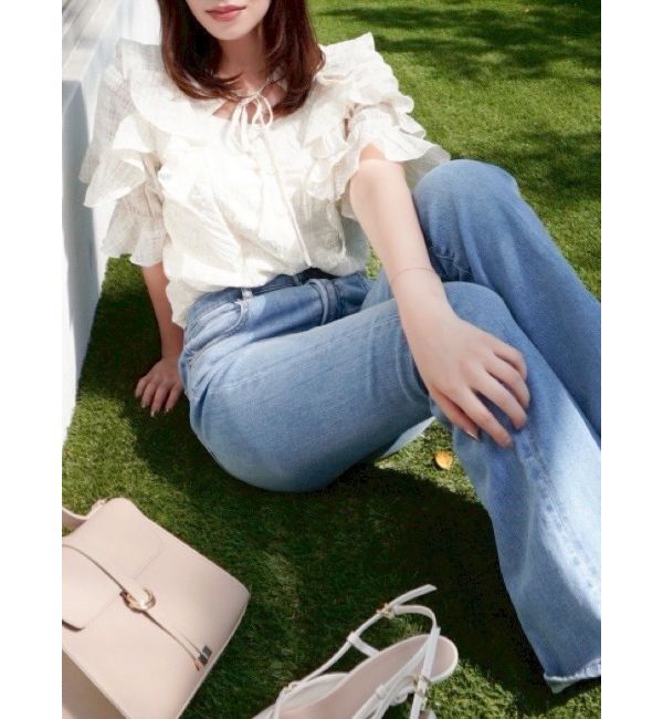 dazzlin「【吉田朱里】メイクアップフレアデニムパンツ」|デニム|