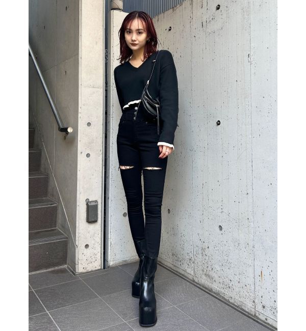 EMODA「Vネックフリルショートニット」|ニット・セーター|