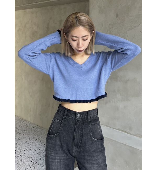 EMODA「Vネックフリルショートニット」|ニット・セーター|