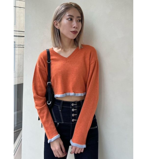 EMODA「Vネックフリルショートニット」|ニット・セーター|