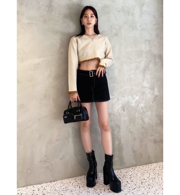 EMODA「Vネックフリルショートニット」|ニット・セーター|