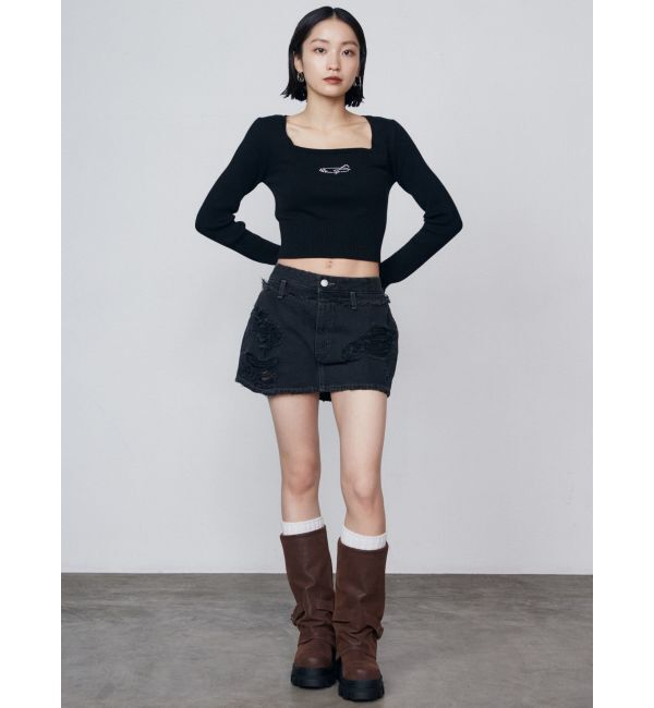 EMODA「レイヤーリップドデニムミニスカート」|スカート|