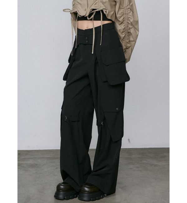 EMODA「レイヤーベルトナイロンフレアパンツ」|その他|ブラック