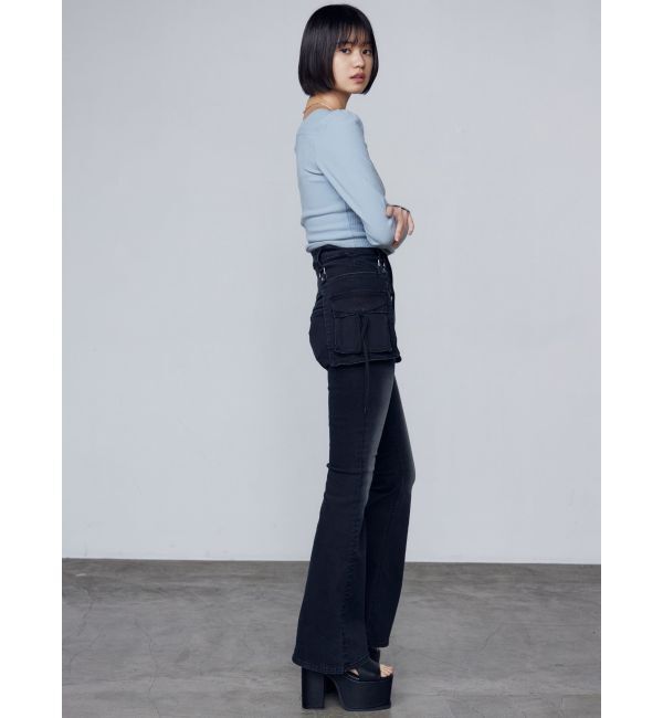 EMODA「ハングリボンフレアハイウエストパギンス」|デニム|