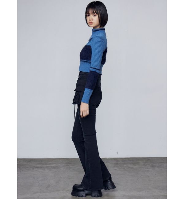 EMODA「ハングリボンフレアハイウエストパギンス」|デニム|