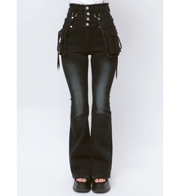 EMODA「ハングリボンフレアハイウエストパギンス」|デニム|