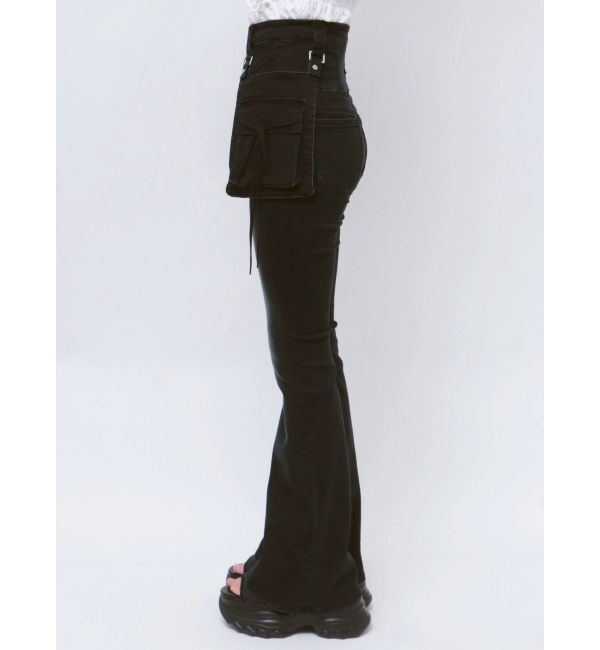 EMODA「ハングリボンフレアハイウエストパギンス」|デニム|