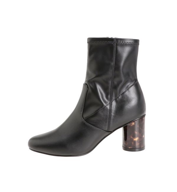 MERCURYDUO「フェイクレザーデザインヒールストレッチショートブーツ」|ショートブーツ|