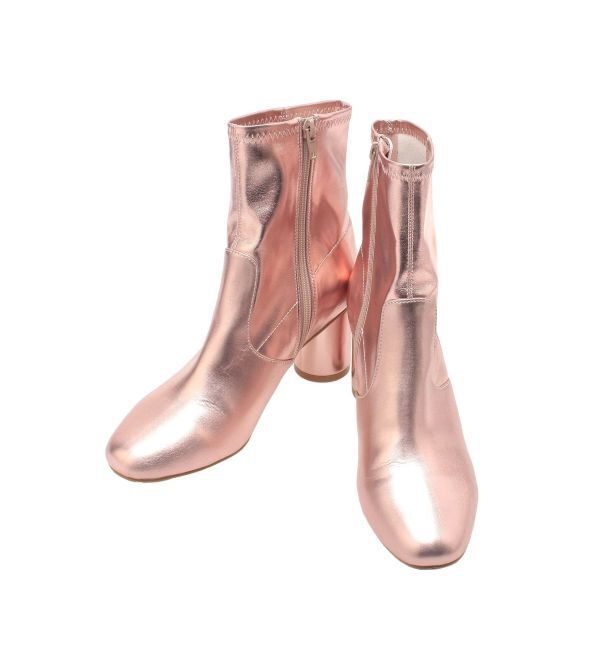 MERCURYDUO「フェイクレザーデザインヒールストレッチショートブーツ」|ショートブーツ|ピンク