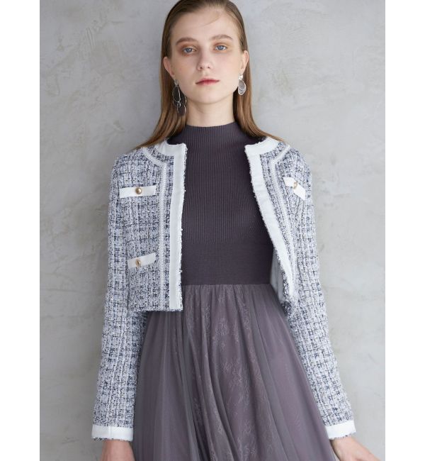 MERCURYDUO「ツイードノーカラージャケット」|ノーカラージャケット|