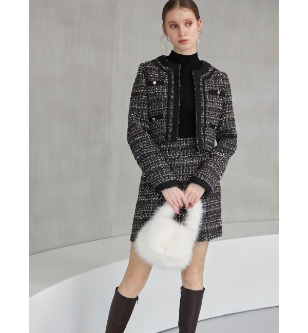 MERCURYDUO「ツイードノーカラージャケット」|ノーカラージャケット|